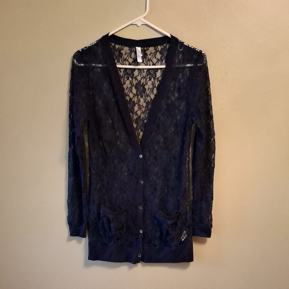 Xhilaration Sheer Navy Lace Cardigan